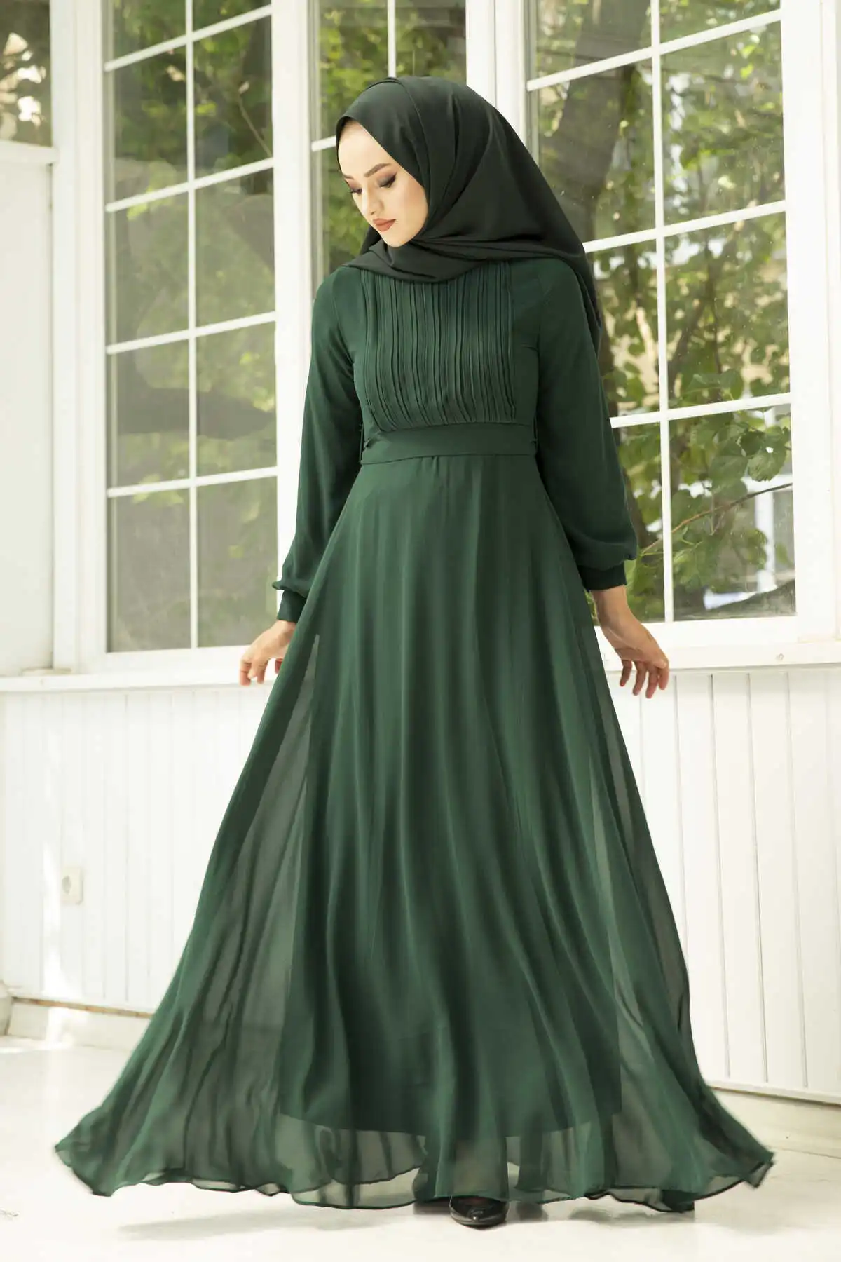 Драпированные шифоновые хиджабы, вечернее платье изумрудного цвета, зима-осень 2021, ранний головной платок, исламский Турция
