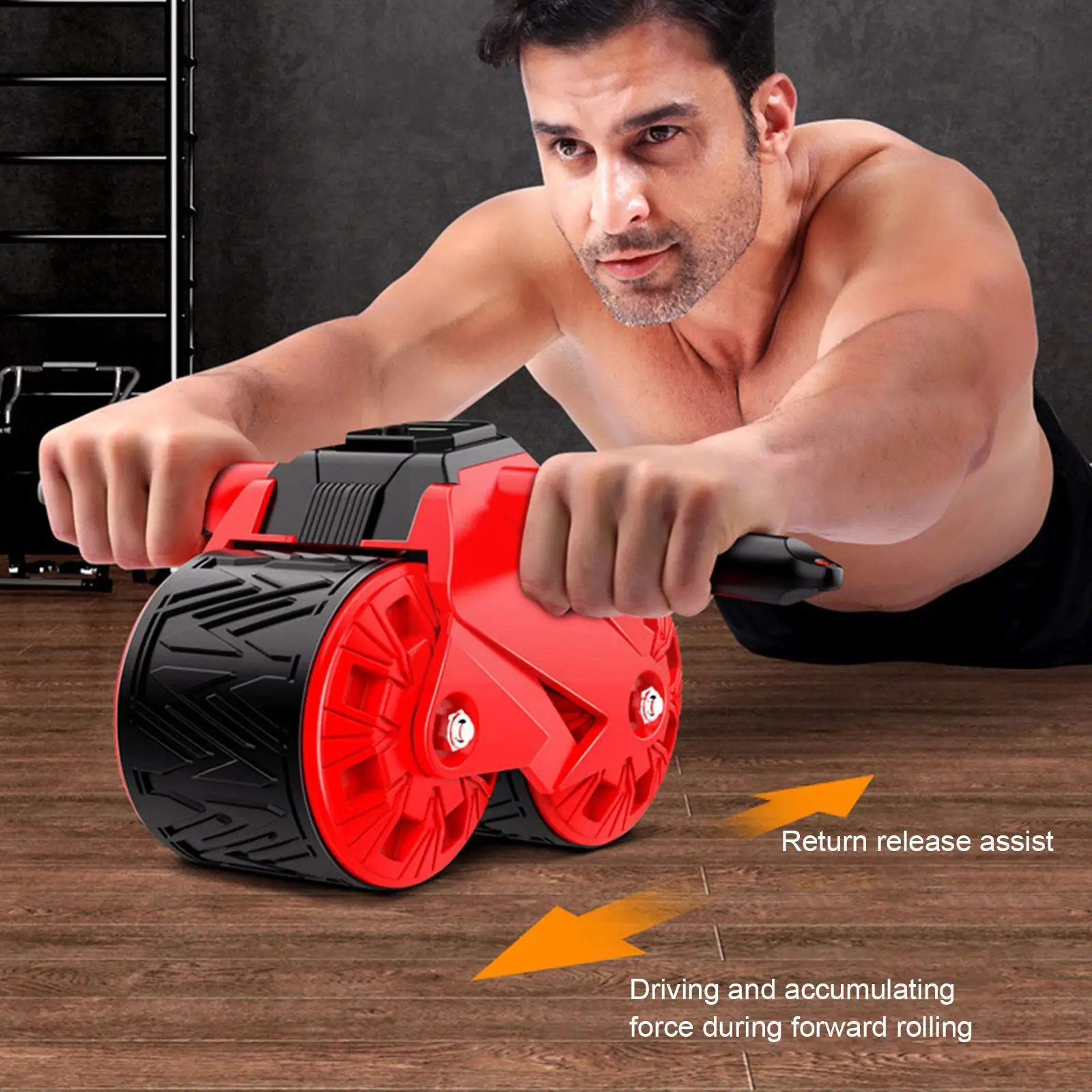 

40cm Automatic Rebound Belly Wheel ABS Red Men's Fitness Equipment For Muscle Stretching Training Reduction Exercise E5G2