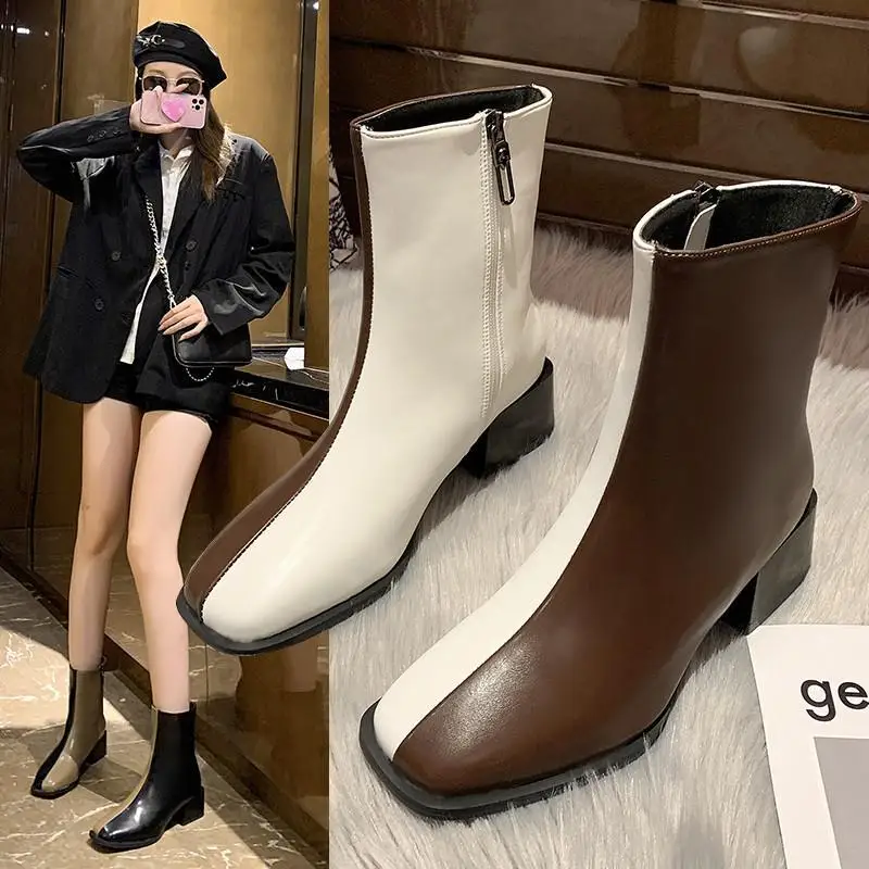 

Color matching Martin boots women 2021 new British ins trendy cool spring and autumn wild thick heel ankle boots Women Ankle Boo