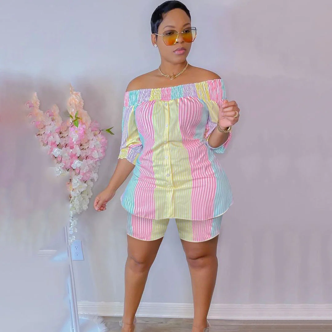 

Top and Pants Sets Outfits Woman Sexy Printing 2 Pieces Suits Striped Fashion Women Clothing Summer Two Piece Set Crop