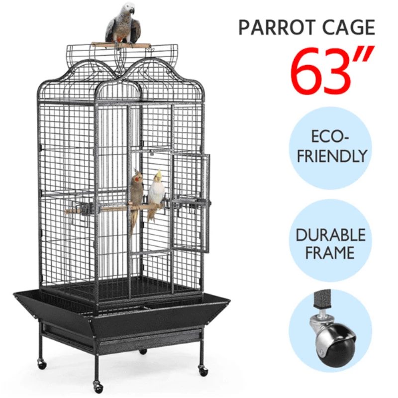 

63'' H Open Playtop Extra Large Birdcage Parrot Cage Black Easy cleaning