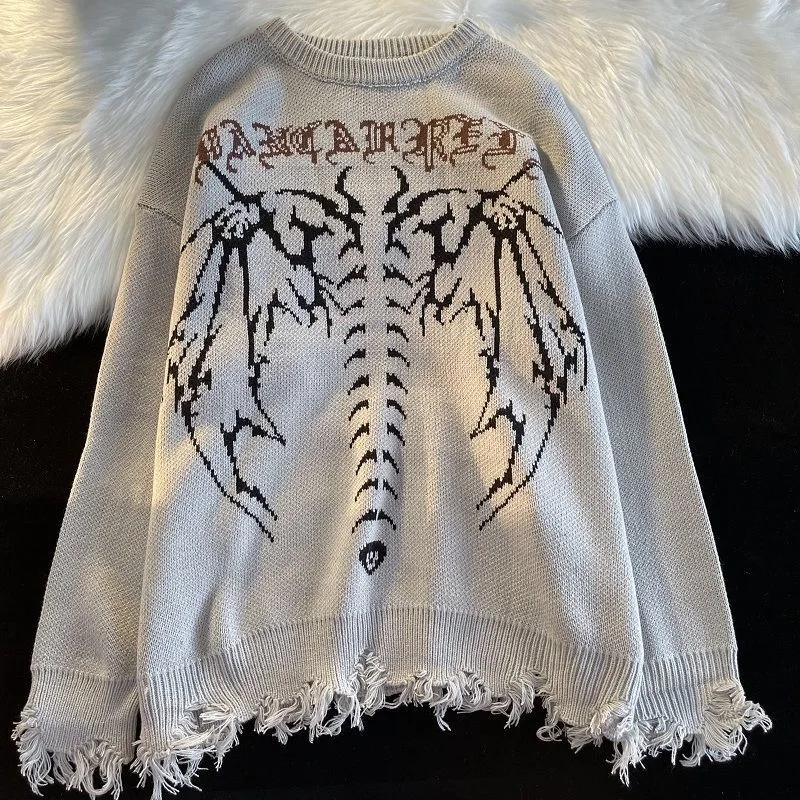 

Rib Bone Pullover Sweater Woman Winter Sweaters Woman Man Grunge Korean Women Japanese Punk Top Top Loose Japanese Long Sleeve