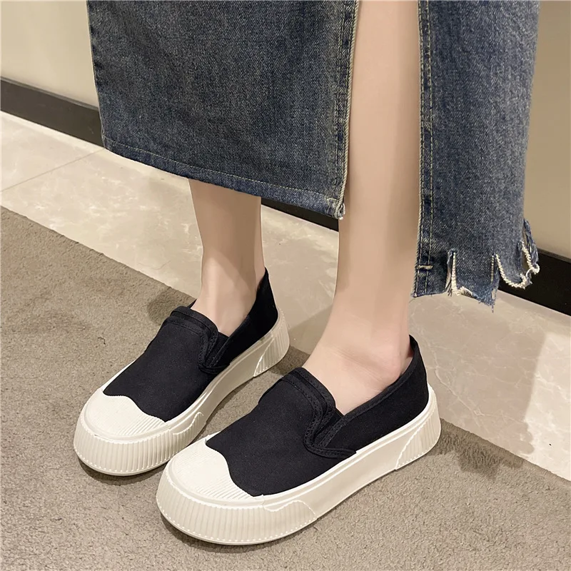 Кеды женские холщовые лоферы платформа без застежки повседневные плоская