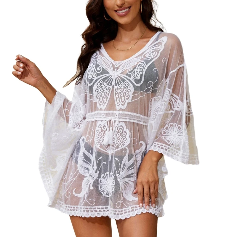 THINKTHENDO кружевное платье-накидка для купальника