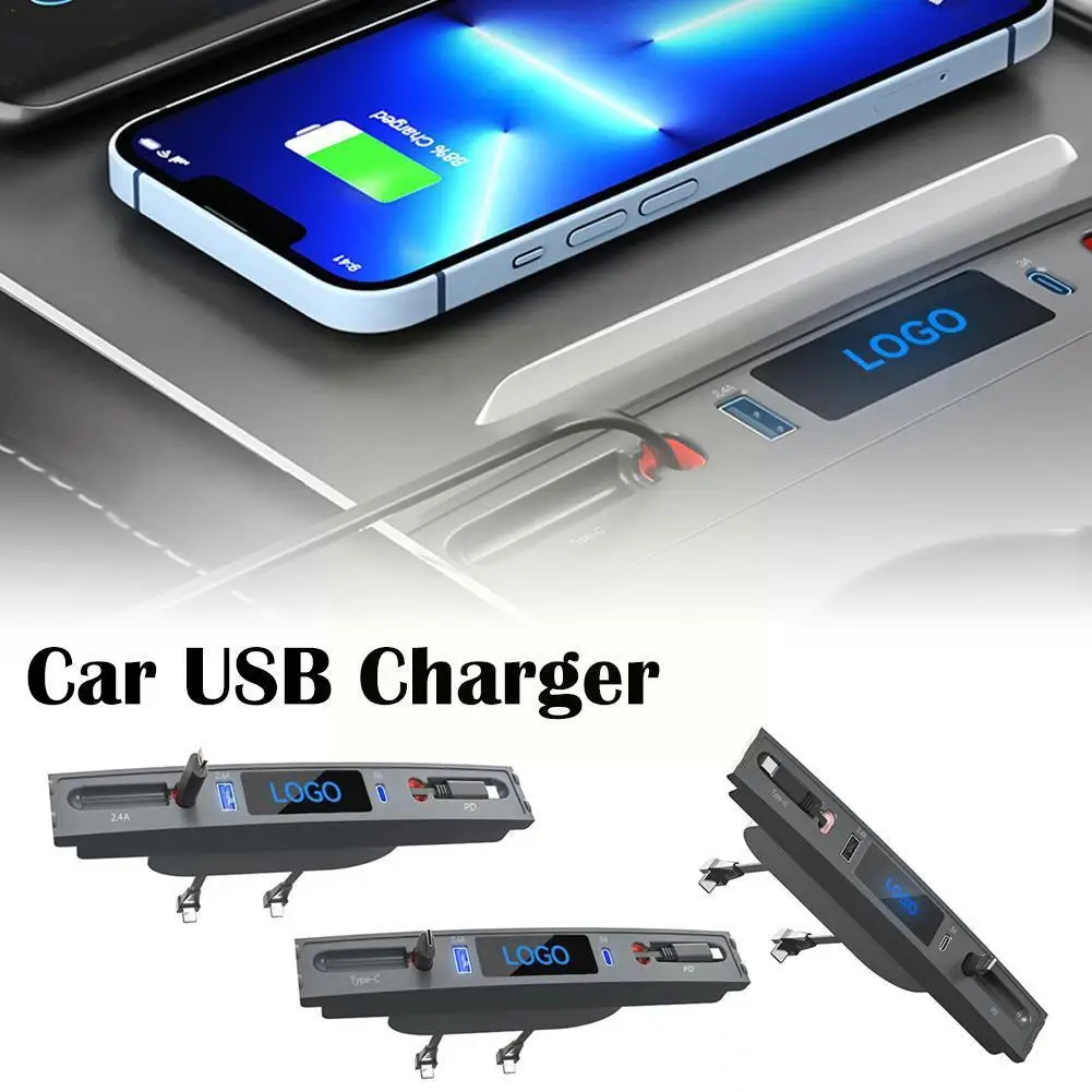 Car USB Charger Retractable Cable Quick Charger USB Shunt Hub For Tesla Model 3 Y 27W Shunt Hub Extension Center Console C8Q4