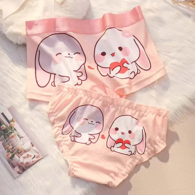 Couple Panties Set Cotton Underwear Men Boxer Shorts Women's Underpants Cute Underwear Lovers Underwear Cozy Lingerie Panty