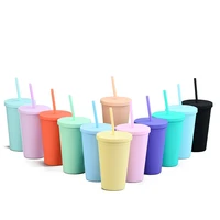 candy color double layer plastic straw cup coffee cup plastic frosted handy water cup easy to carry straw kettle