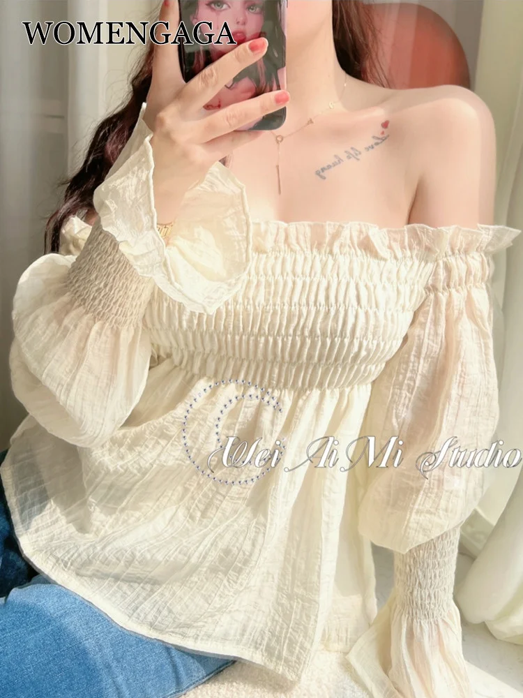 

Шифоновая дизайнерская рубашка с длинным рукавом и открытыми плечами в стиле ретро