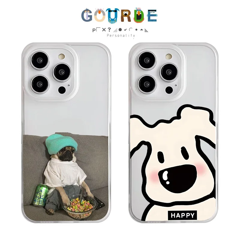 Прозрачный матовый чехол с рисунком собаки Gourde Cute Case для Iphone 16 15 14 12 13 11 Pro Max IP 7 8 Plus