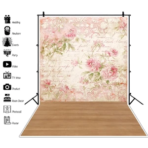Laeacco Wooden Boards Floor Flower Wall Scene Baby Child Portrait Photographic Background Photography Backdrops For Photo Studio