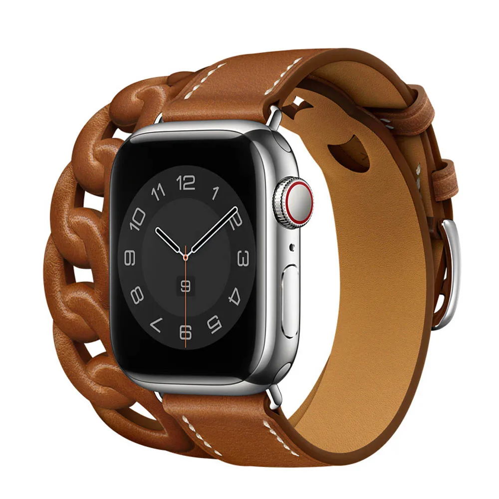 Logo Genuine Leather Loop For iWatch Ultra 49mm 8 7 41mm 45mm Gourmette Double Tour Strap For Apple Watch Band 44mm 42mm 38 40mm
