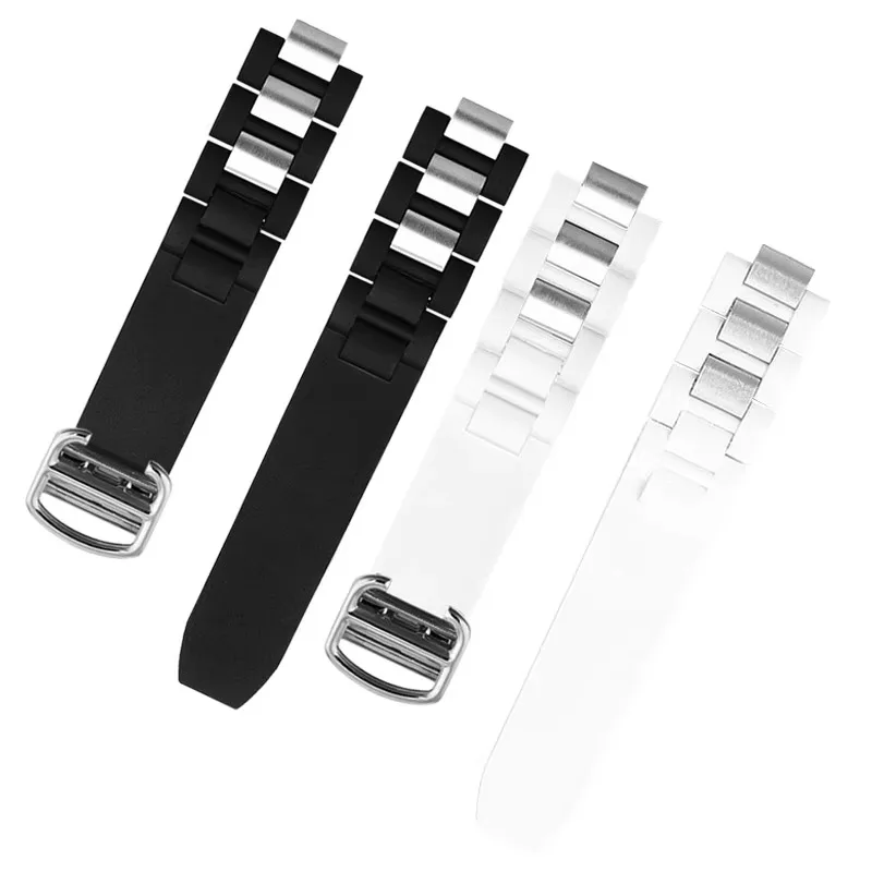 Для часов Cartier 21 века, силиконовый ремешок для часов с приподнятым ртом, 20*10 мм, черно-белая водонепроницаемая цепочка для часов, ремешок унисекс (art.: 3920ce096d232) - 3920ce096d232