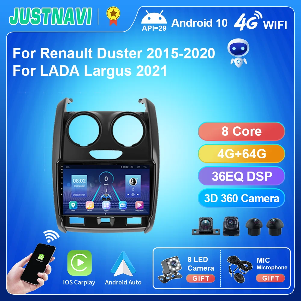 

Автомобильный радиоприемник JUSTNAVI для Renault Duster 2015-2020 для LADA Largus 2021, мультимедийный видеоплеер, навигация GPS, Android, 2din dvd