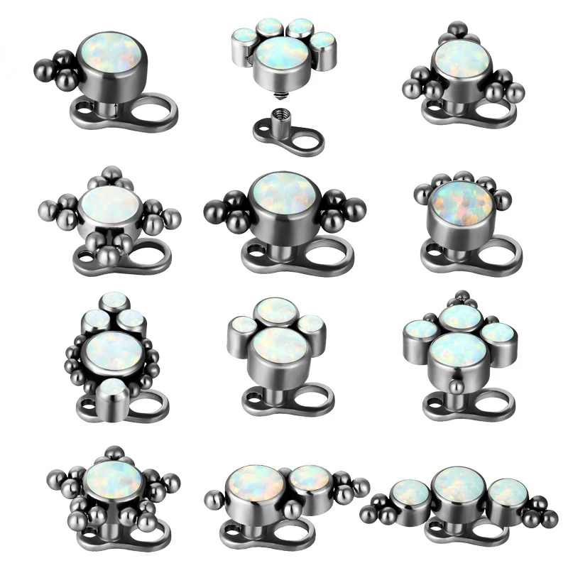 

Micro Dermal Anchor Skin Piercing Set G23 Titanium Base Opal Flower Top Surface Piercings Stud Diver Bases Sexy Body Jewelry 14G