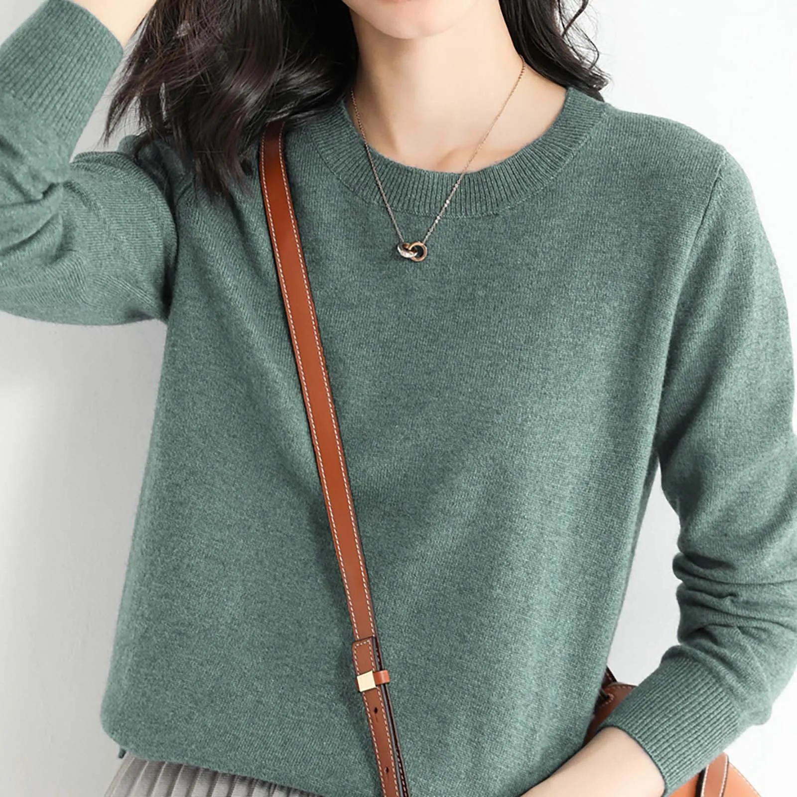 2024 женские однотонные кашемировые свитера с круглым воротником осень-зима