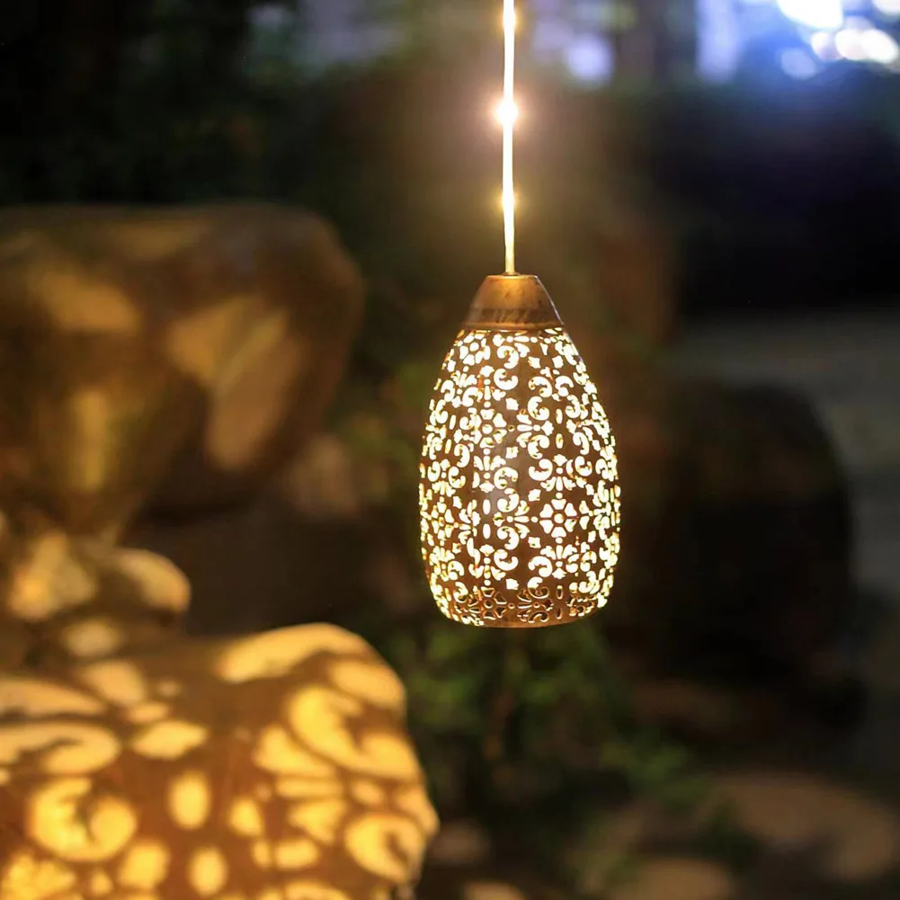 

LED Solar Hollow Projection Lamp Waterproof Durable Teardrop-Shaped Chandelier Automatic Glow Easy Installation for Home Garden