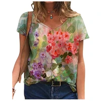 tie dye 3d floral print women t shirts casual short sleeve loose plus size tops fashion street ladies v neck summer tee 2022 new