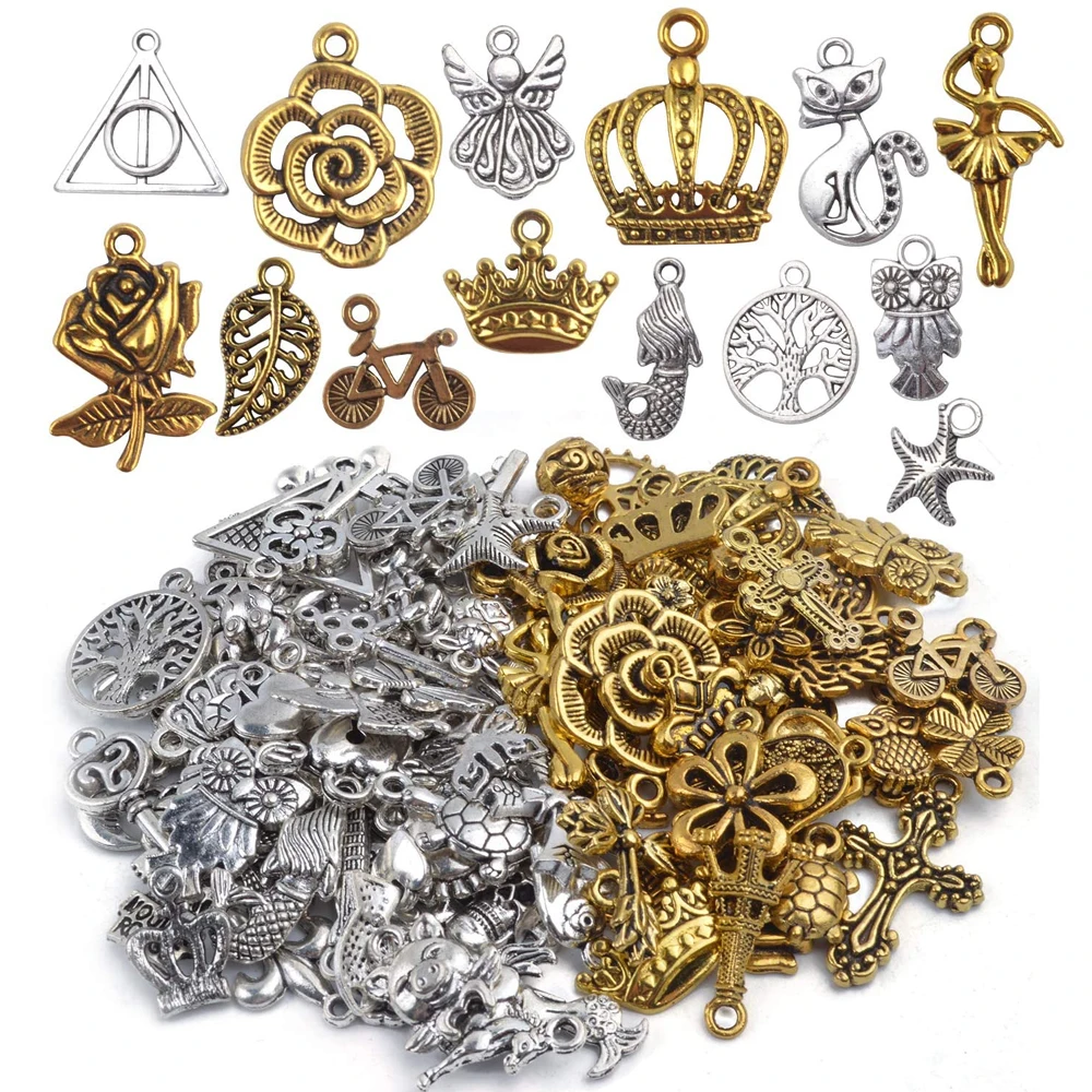 

100pcs Mixed Patten Butterfly Flower Charm Pendant Antique Bronze Jewelry Findings Making Accessory for DIY Necklace Bracelet
