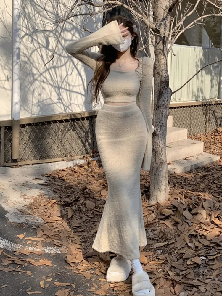 

pull femme hiver 2022 autumn winter clothes Sweater female pullover Skirt two piece sets womens outifits ensemble femme 2 piece