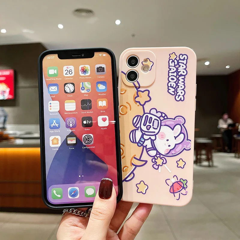 

Cute space Rabbit Phone Cases For iPhone 11 12 13 Pro MAX 6 6S 7 8 Plus XS 12 13 Mini X XR SE 2020 Silicone Back Cover Fanda
