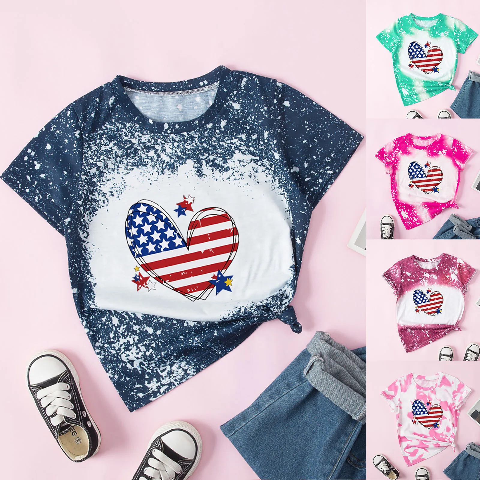 

Mother Fashion T-shirt Round Neck Heart Printed Tee Casual Loose Short Sleeve Pullover Parent Wear Summer Футболка