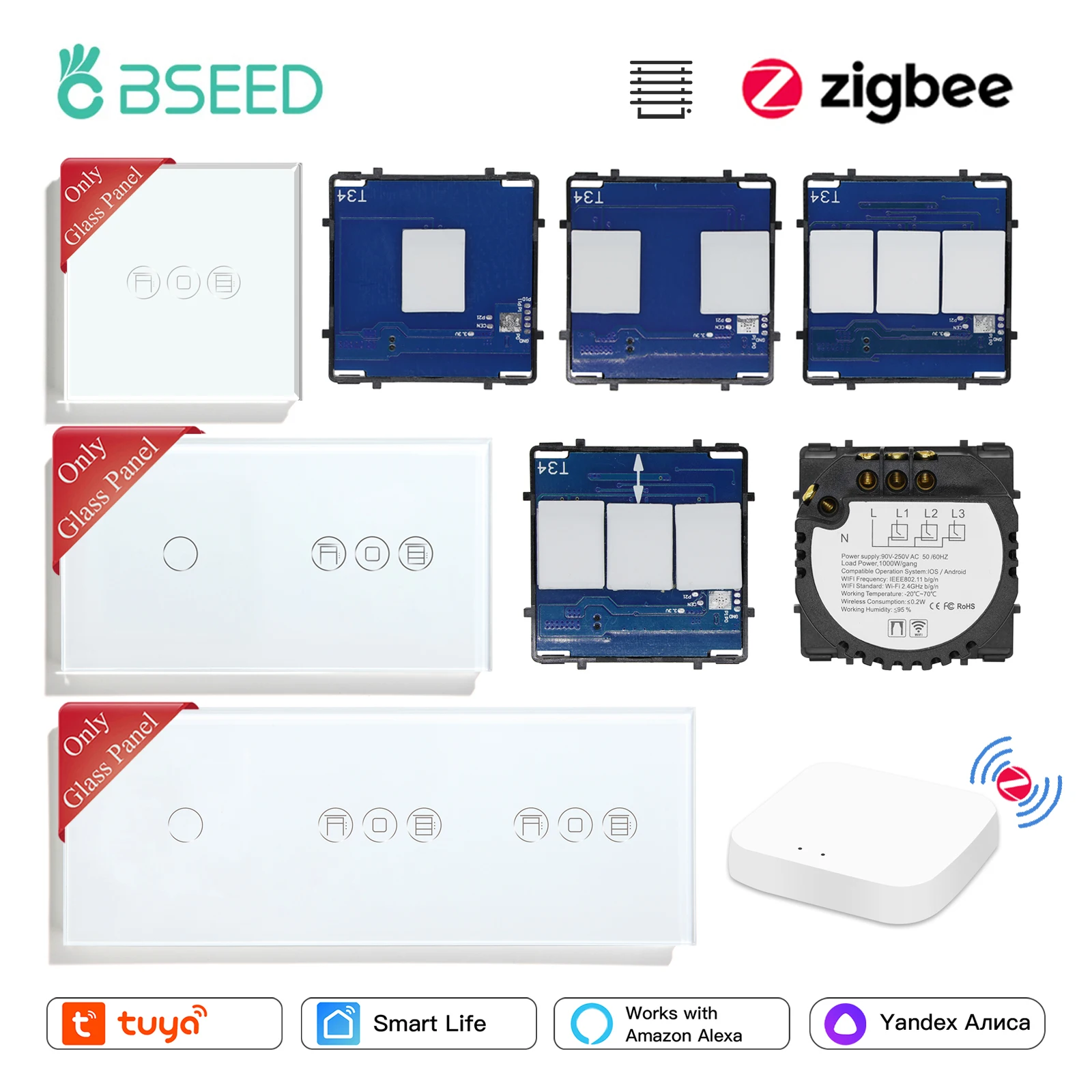 Умные жалюзи BSEED Zigbee с роликовым затвором, комплект из 1/2/3 клавиш, с функциональными выключателями, стеклянная панель «сделай сам», Бесплатная комбинация