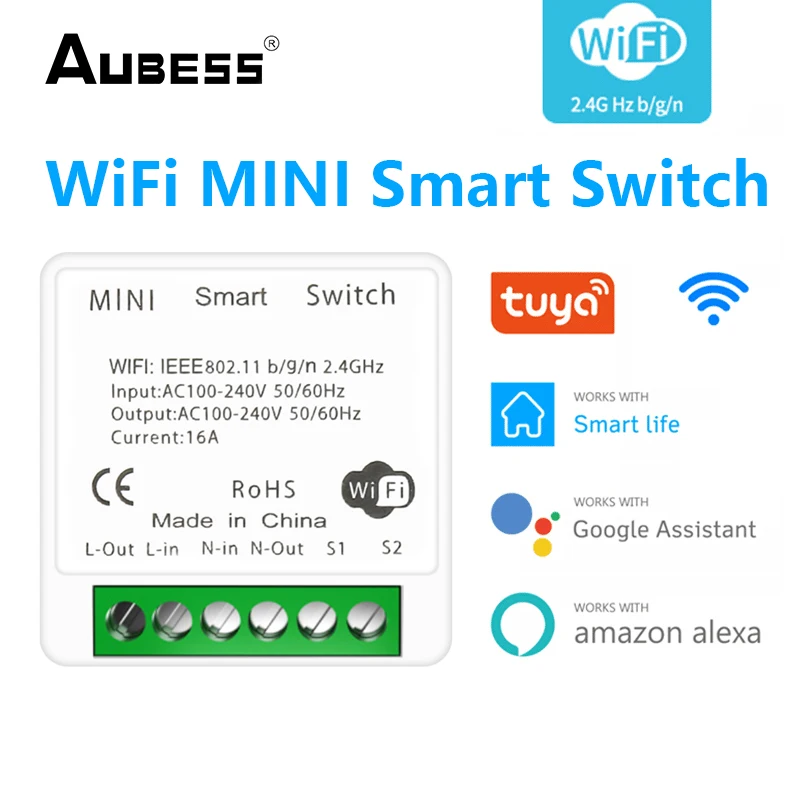 Умный мини-выключатель Tuya Zigbee/Wi-Fi сенсорный переключатель с 2 каналами 16 А