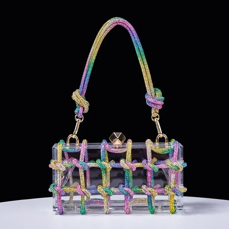 

Clear Acrylic Lady Wedding ShoulderBag Clutch Evening Handbag Women Purse For Bag New Elegant Bag Party Rhinestone Underarm 2023