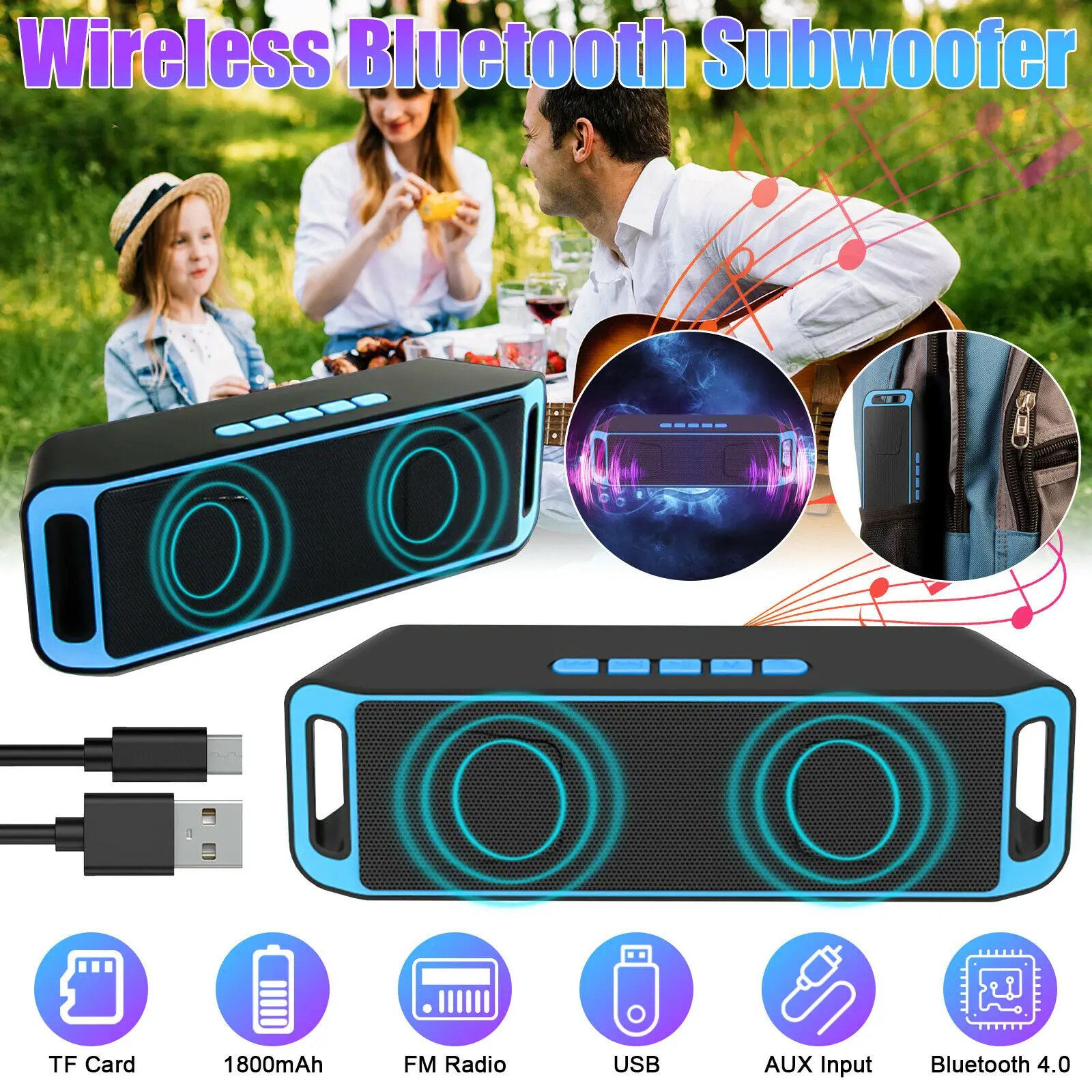 

Portable LOUD Bluetooth Speaker Wireless Waterproof subwoofer Stereo Super Bass USB/TF/FM Radio