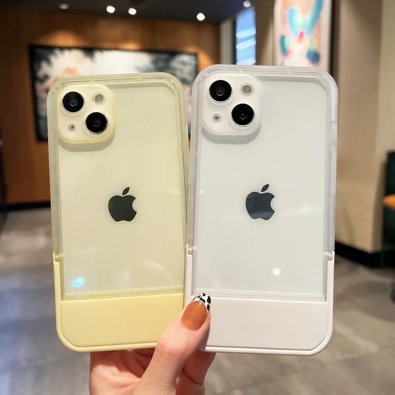 

Clear Folding Stand Holder Phone Case For iphone 13 12 11 Pro Max XS Max X XR 7 8 Plus 2020 SE Transparent Bracket Cover Coque