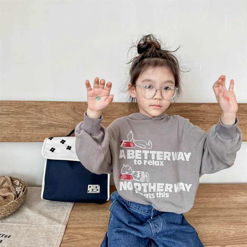 

New Autumn Retro Style Boy Girl Baby Cartoon Print Hooded Sweatshirt Children Casual Long Sleeve Cotton Tops Kid Letter Hoodies