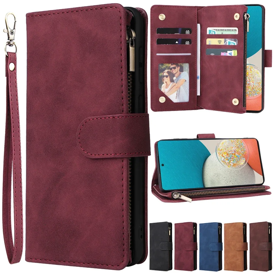 Роскошный кожаный чехол-кошелек на молнии для Samsung Galaxy A04s A10 A12 A13 A14 A21s A23 A24 A31 A32 A33 A34