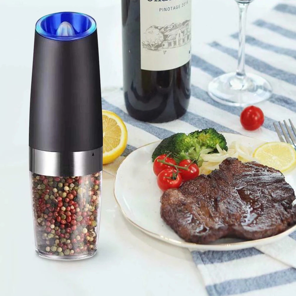 Портативная мясорубка для соли и перца с синим светом гравитационная