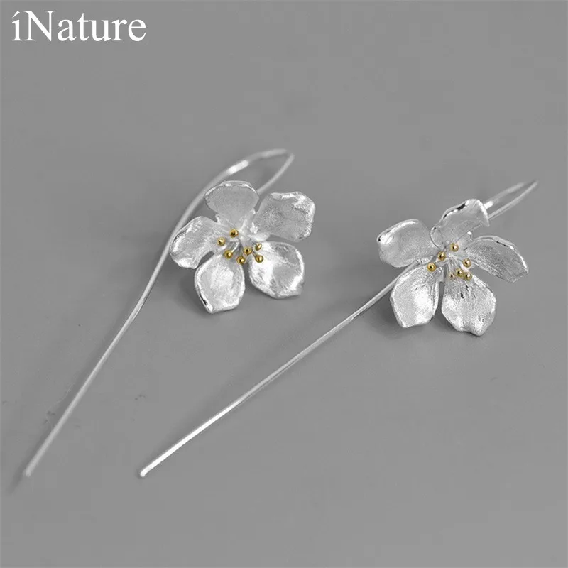 

INATURE 925 Sterling Silver Korean Jewelry Elegant Peach Blossom Flower Drop Earrings