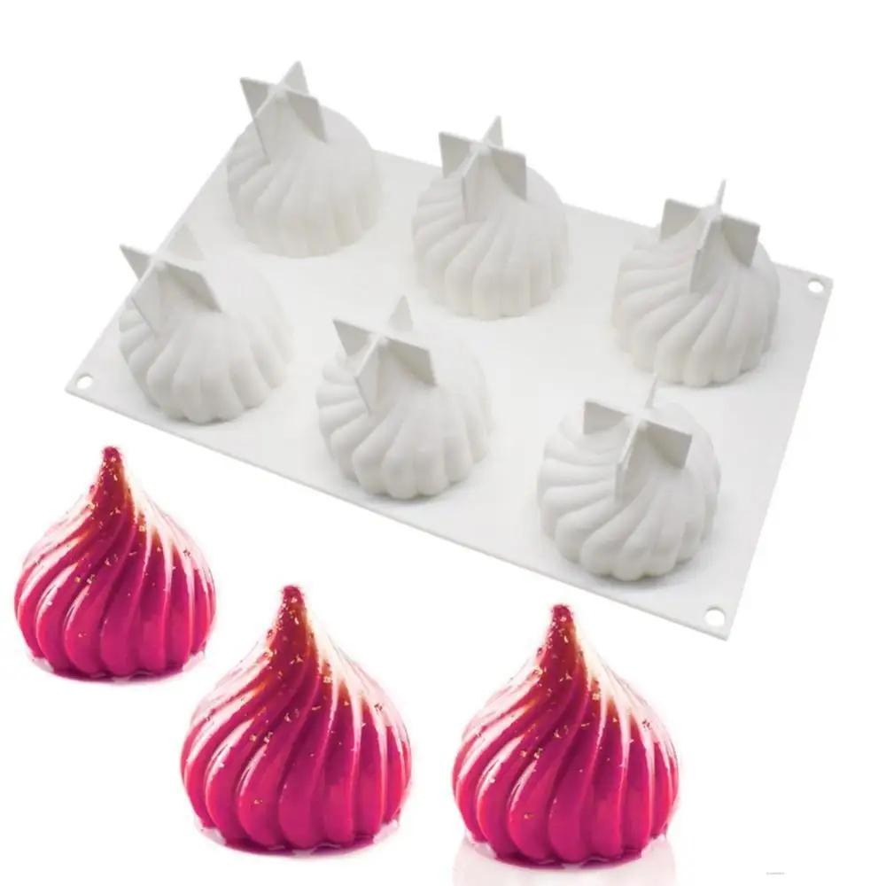 

6 Cavity Cone Whirlwind Onion Silicone Cake Mold For Kitchen Baking Chocolate Mousse Truffle Dessert Bakeware Decorating Tools