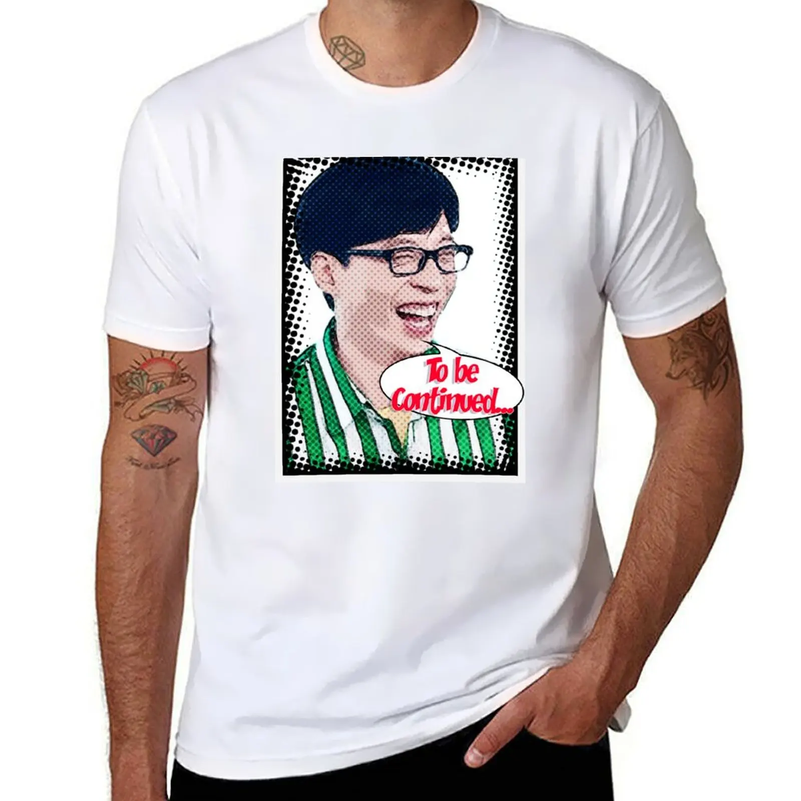 Фото Футболка Yoo Jae Suk для повседневной носки, однотонная, с коротким рукавом №1