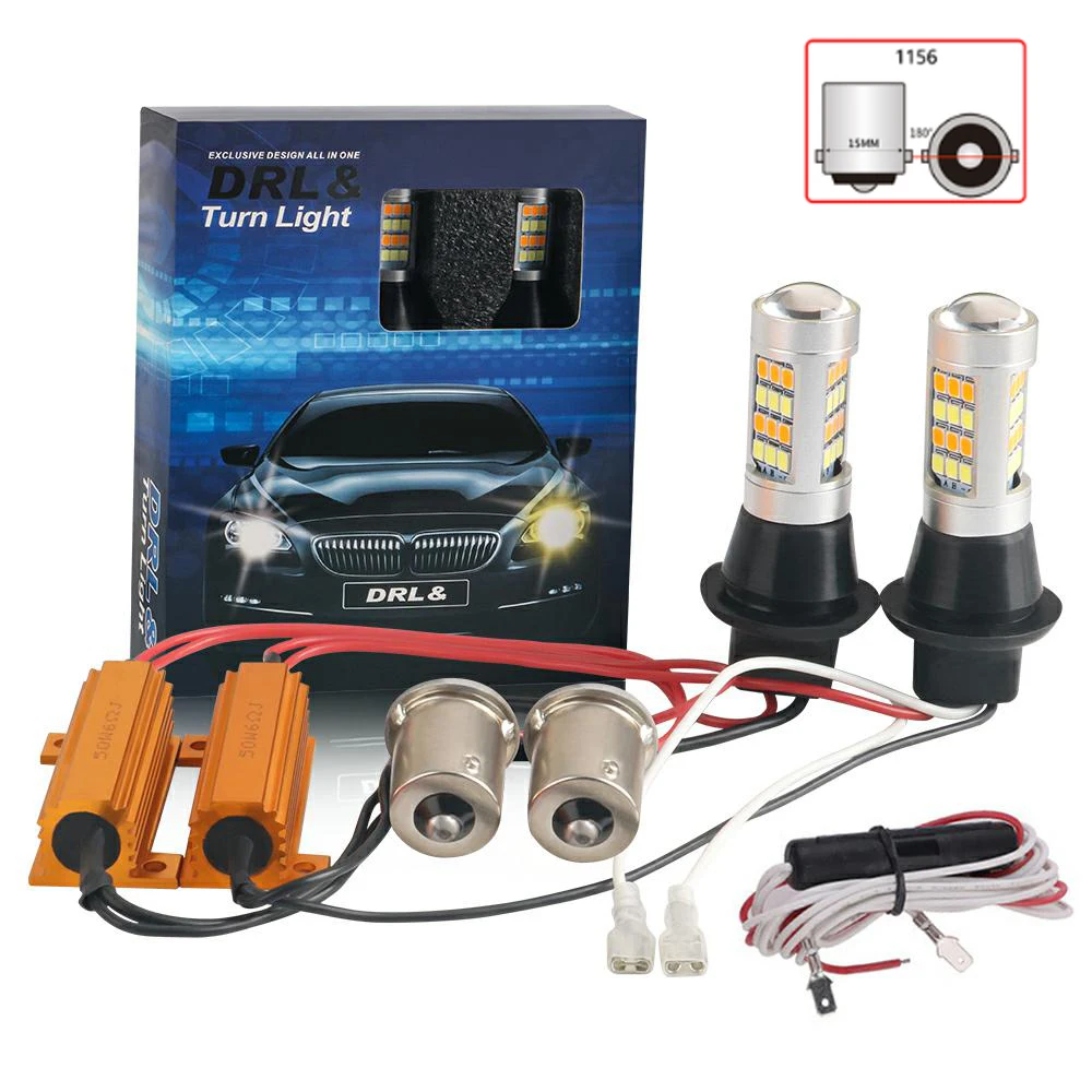 2 шт. 1156 BA15S P21W BAU15S PY21W 7440 W21W T20 Canbus без ошибок 2835 42SMD двухрежимный 2 в 1 автомобильный DRL указатель поворота белый янтарный