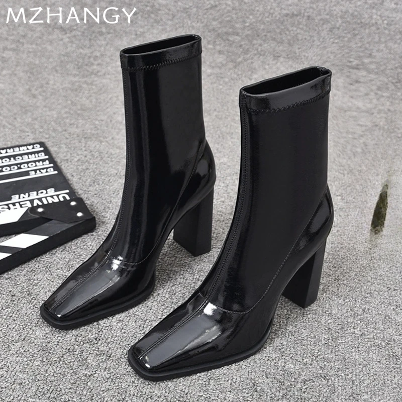 Кожаные женские ботильоны пикантные элегантные туфли на высоком каблуке