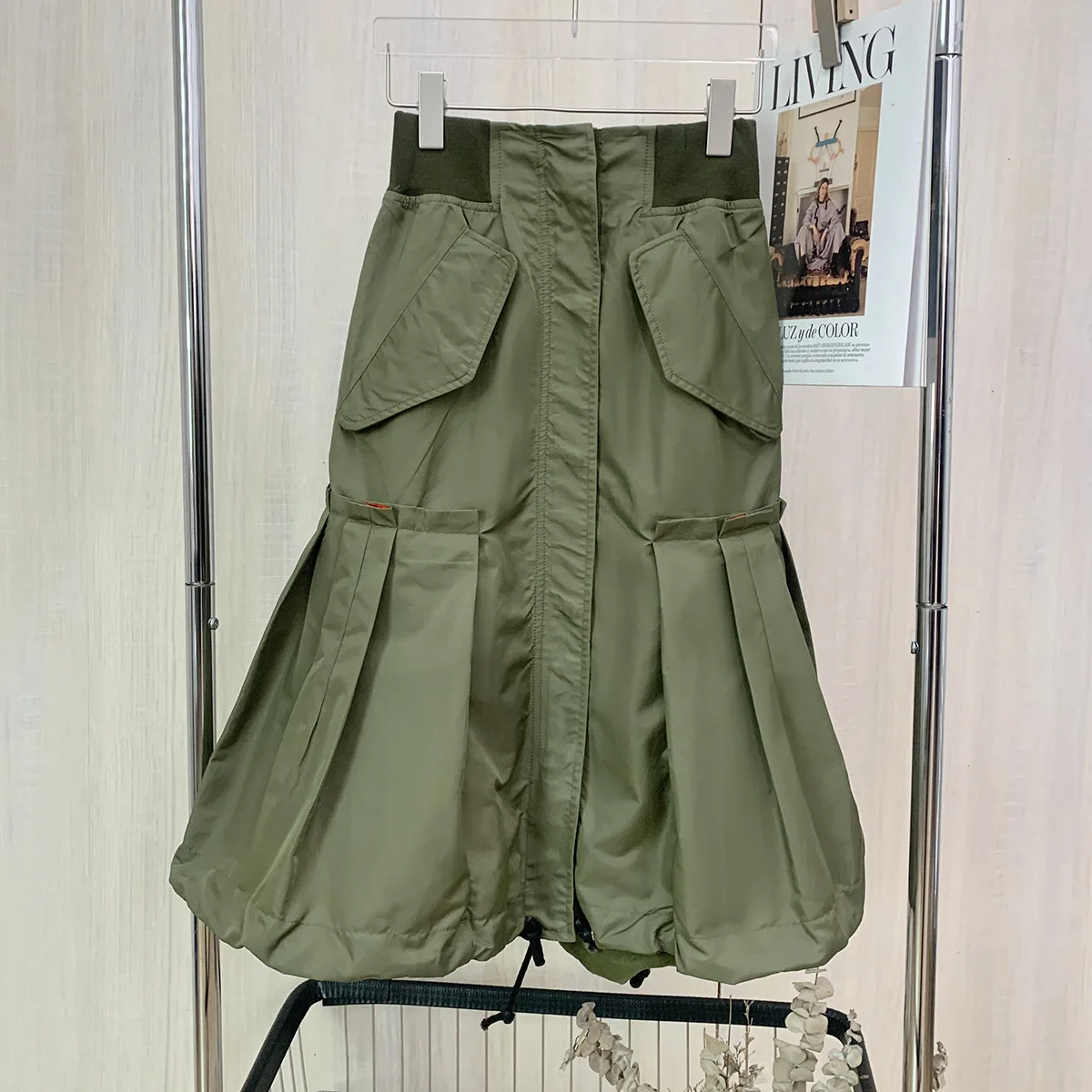SuperAen 2022 Summer New Solid Pleated Patchwork Fishtail Elastic Waist A Line Woman Skirts