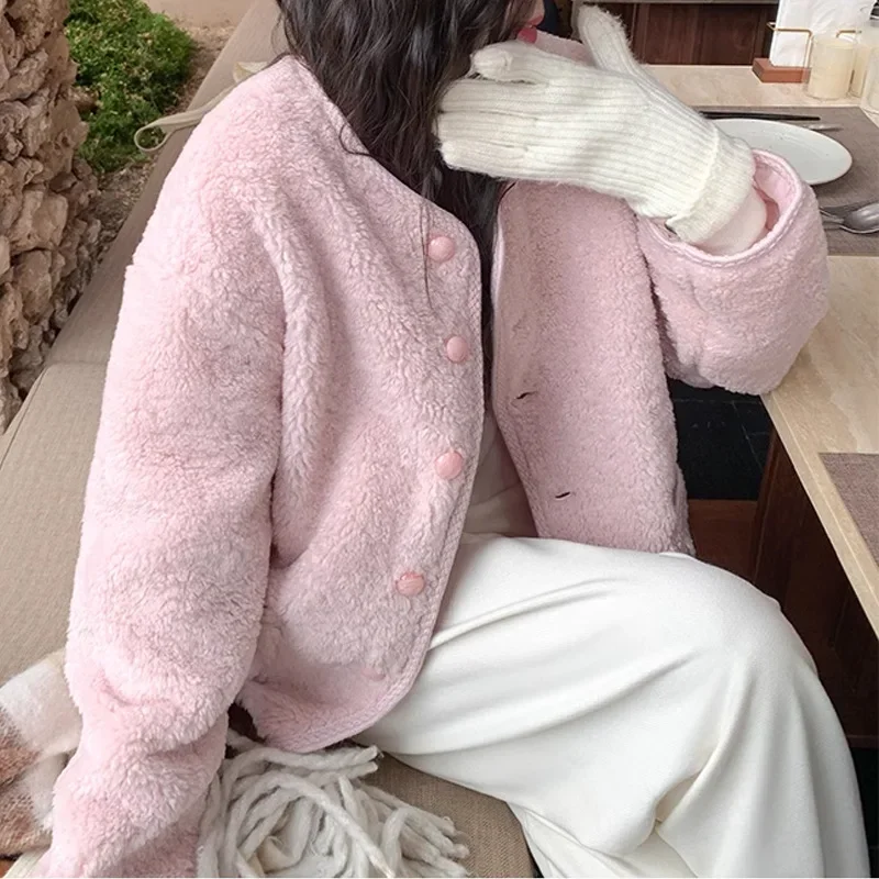 Shiyi розовая мягкая куртка из овечьей шерсти новинка 2024 зимний женский