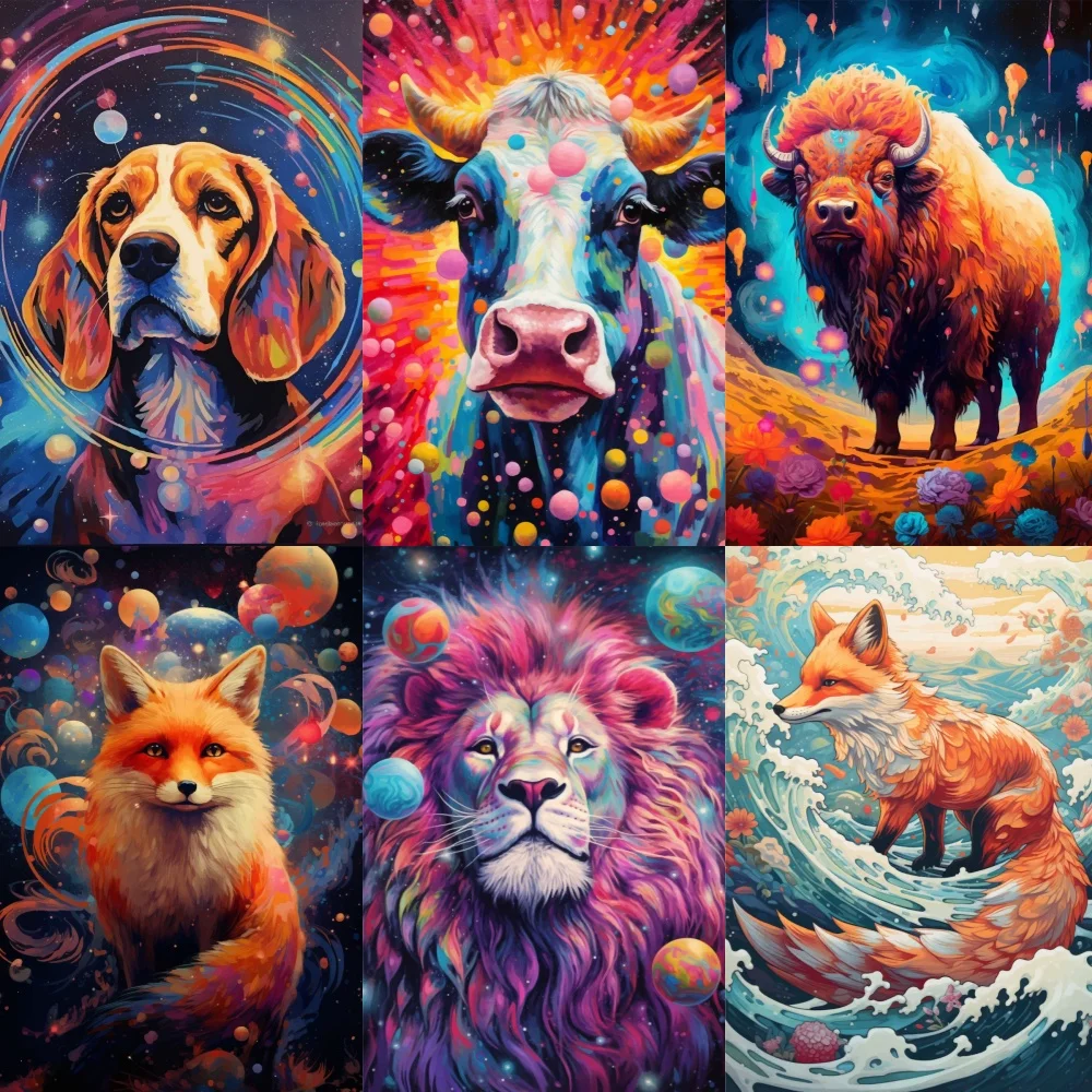 

Cartoon Diamond Painting Fantasy Landscape Colorful Planet Lion Antelope Oil Paintings Mosaic Cross Embroidery Living Room Decor