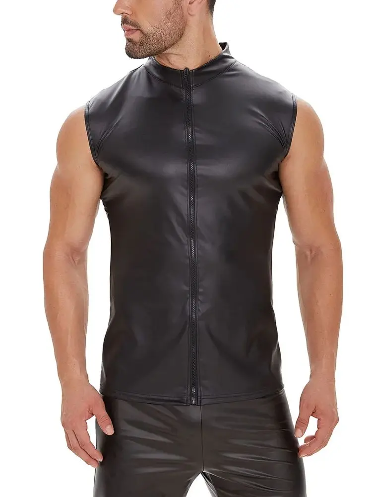 Мужская майка без рукавов матовая искусственная кожа для тренажерного зала и