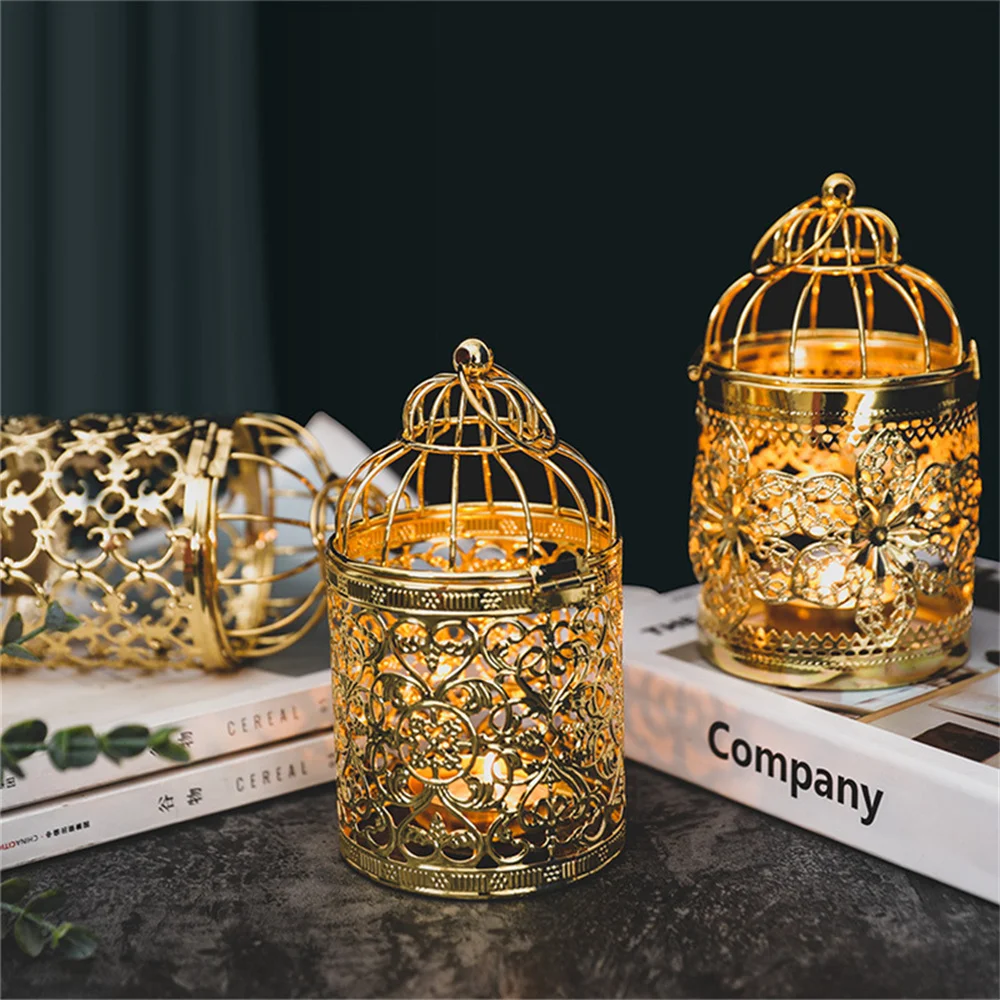 

Birdcage Candlestick Home Decoration Table Ornament Household Candle Holder Luxury Style Electroplated Hollow Metal Crafts