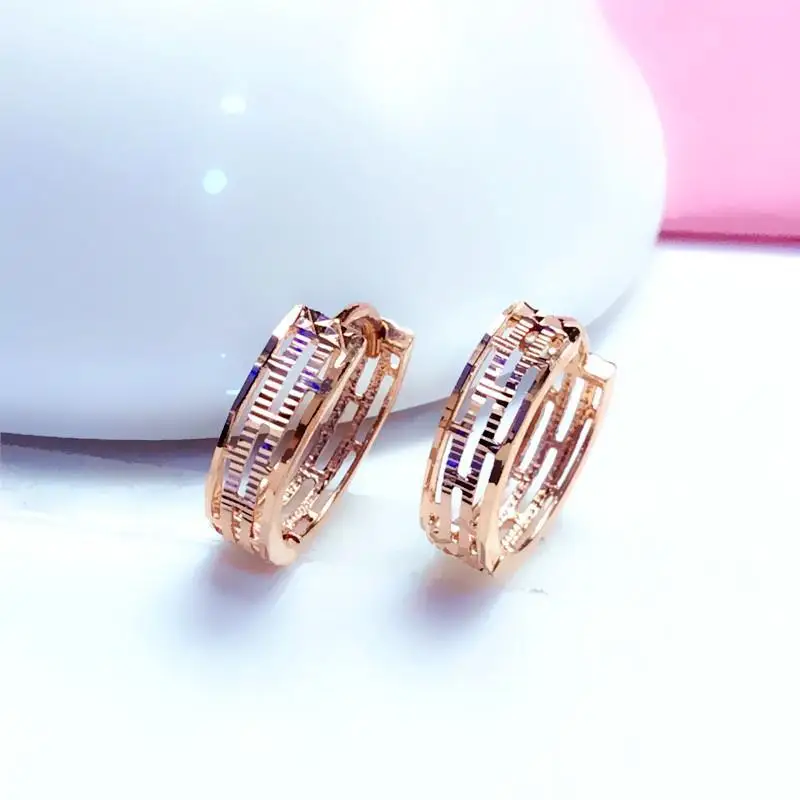 New 585 Purple Gold Plated 14K Rose Shiny Hollow Earrings for Women Classic Fashion Light Luxury Wedding Jewelry Gifts