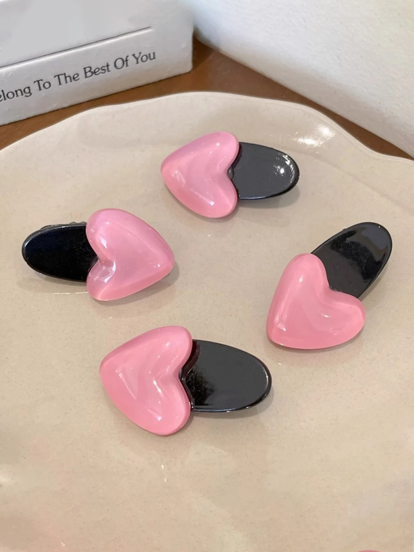 4 шт. прозрачные розовые зажимы для волос в форме сердца