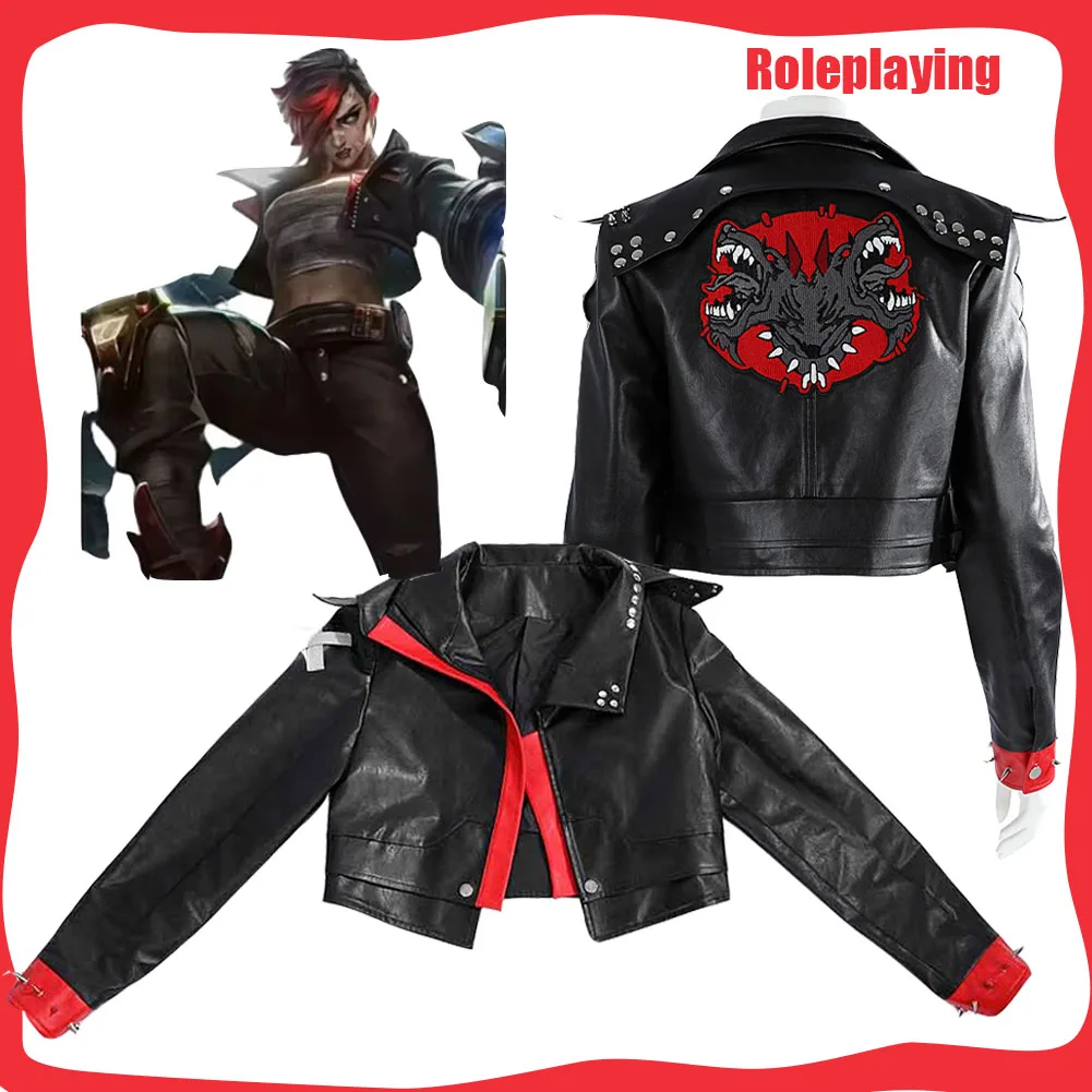 Arcane 2 Game LOL Vi Косплей Женская Черная Кожаная Куртка Костюм Женское Пальто