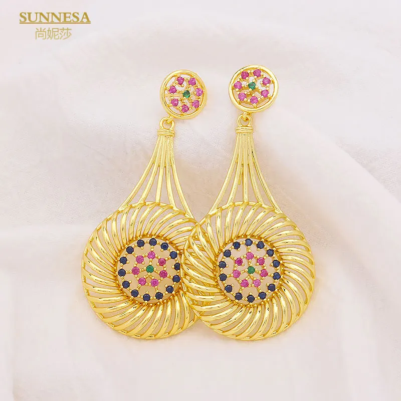 

SUNNESA Colorful Zircon Luxury Dubai Drop Earrings Fashion African Wedding Jewelry Rhinestone Dangle earrings for Women Party