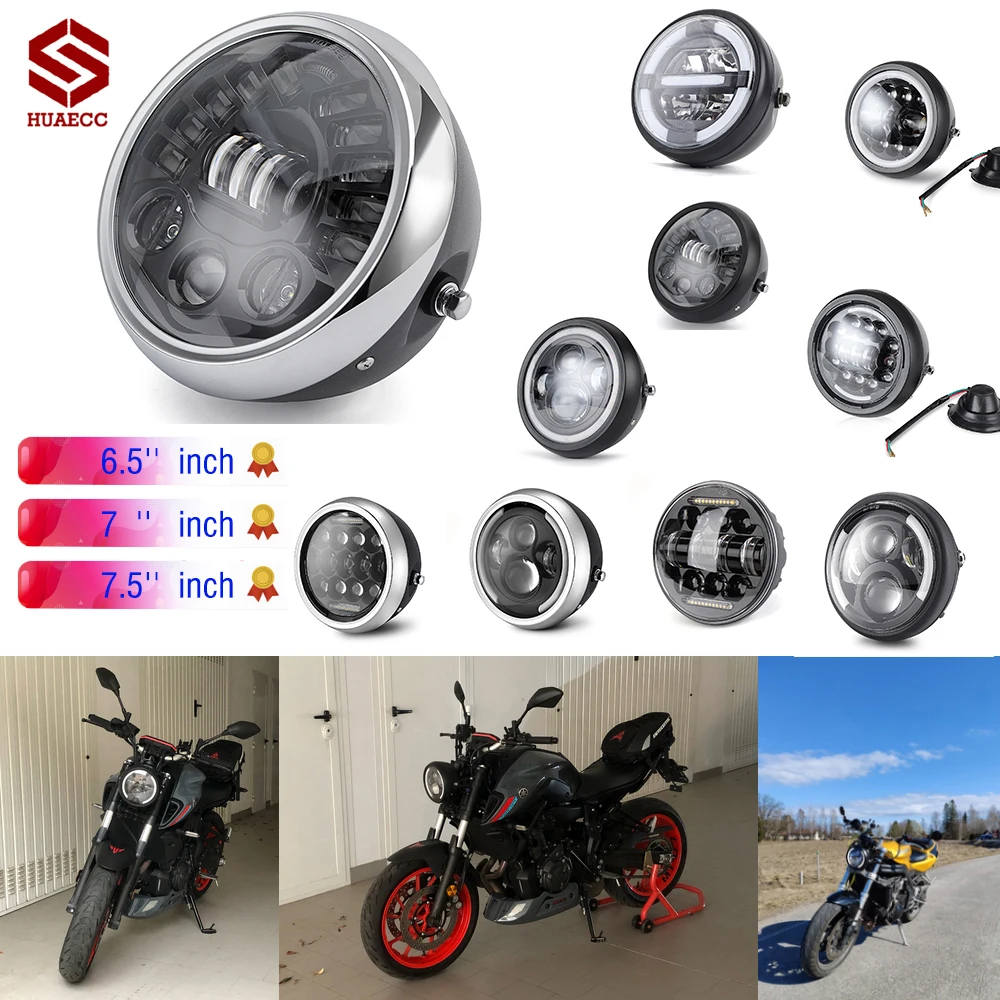 

Универсальная круглая мотоциклетная светодиодная фара для Кафе Racer, 6,5 дюйма, 7 дюймов, 7,5 дюйма