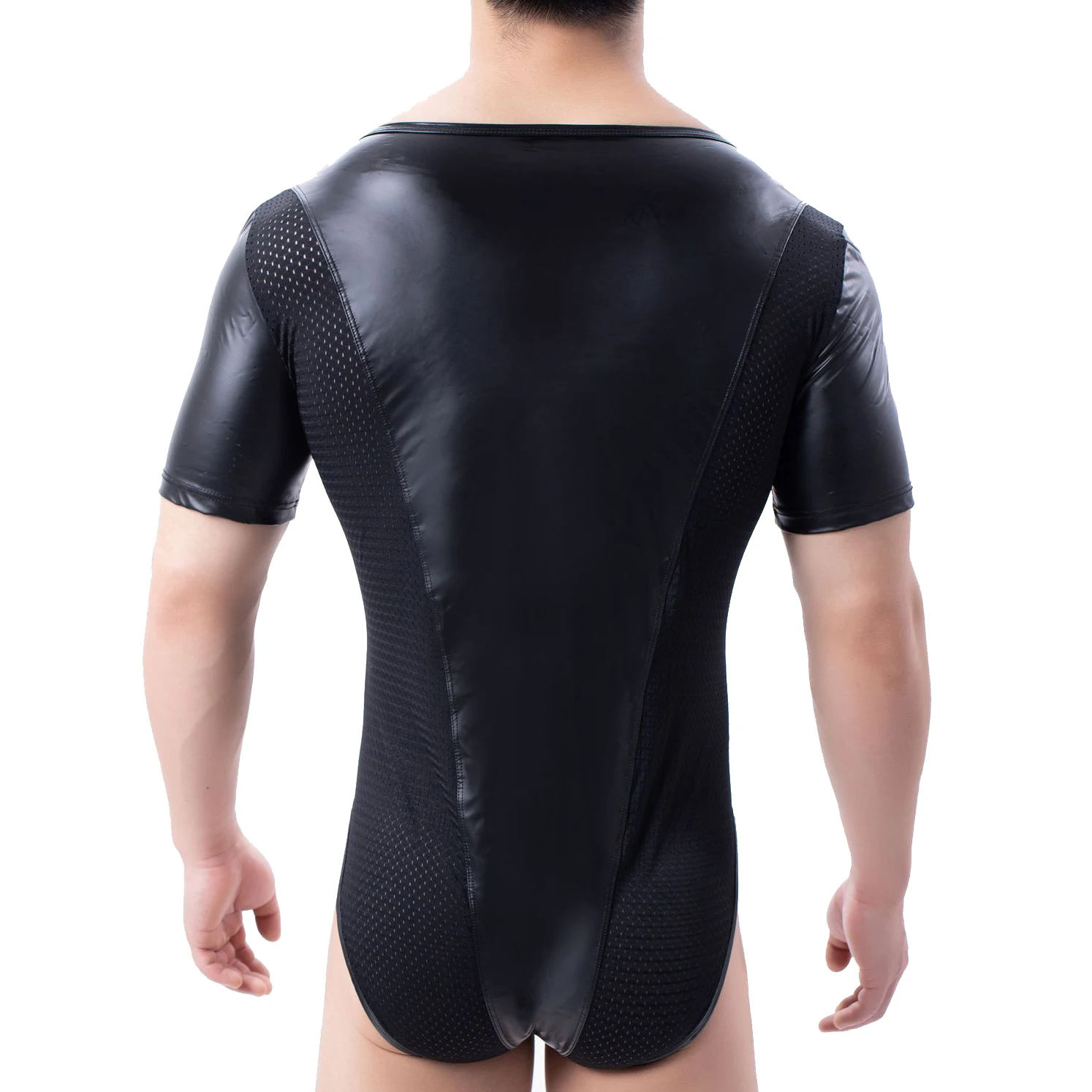 Sexy Men Faux Leather Front Cross Straps Bodysuit Underwear Nightclub Outfit Wrestling Singlet Tight Catsuit One-piece Jumpsuits