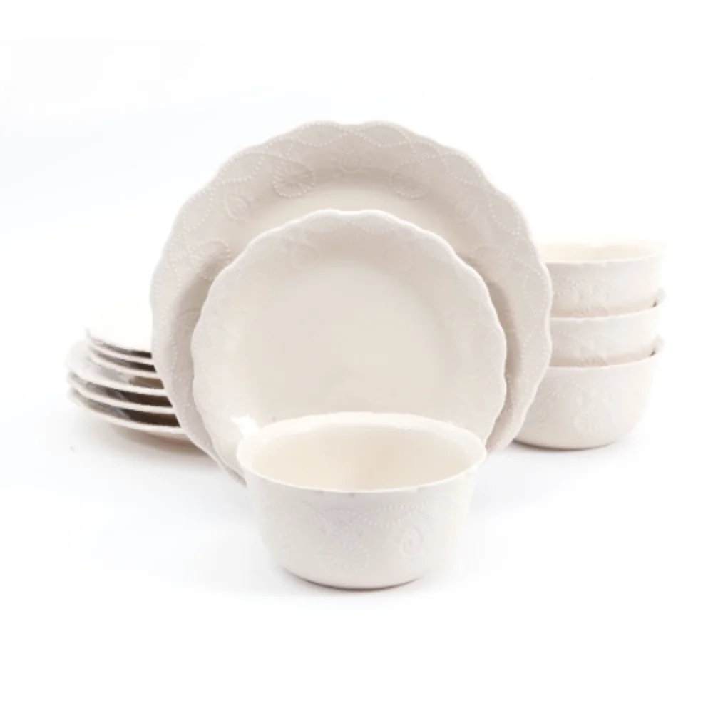 

Cowgirl Lace 12-Piece Dinnerware Set, Linen